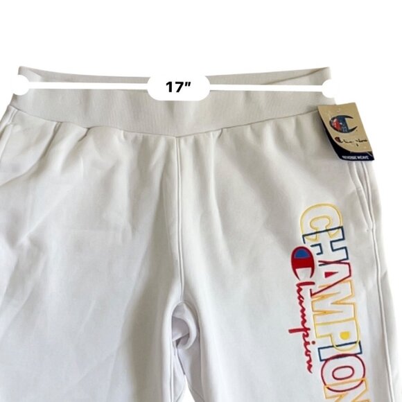 Champion NWT Reverse Weave Shorts Mens L Raw Hem White Logo Cotton Blend - Picture 14 of 15
